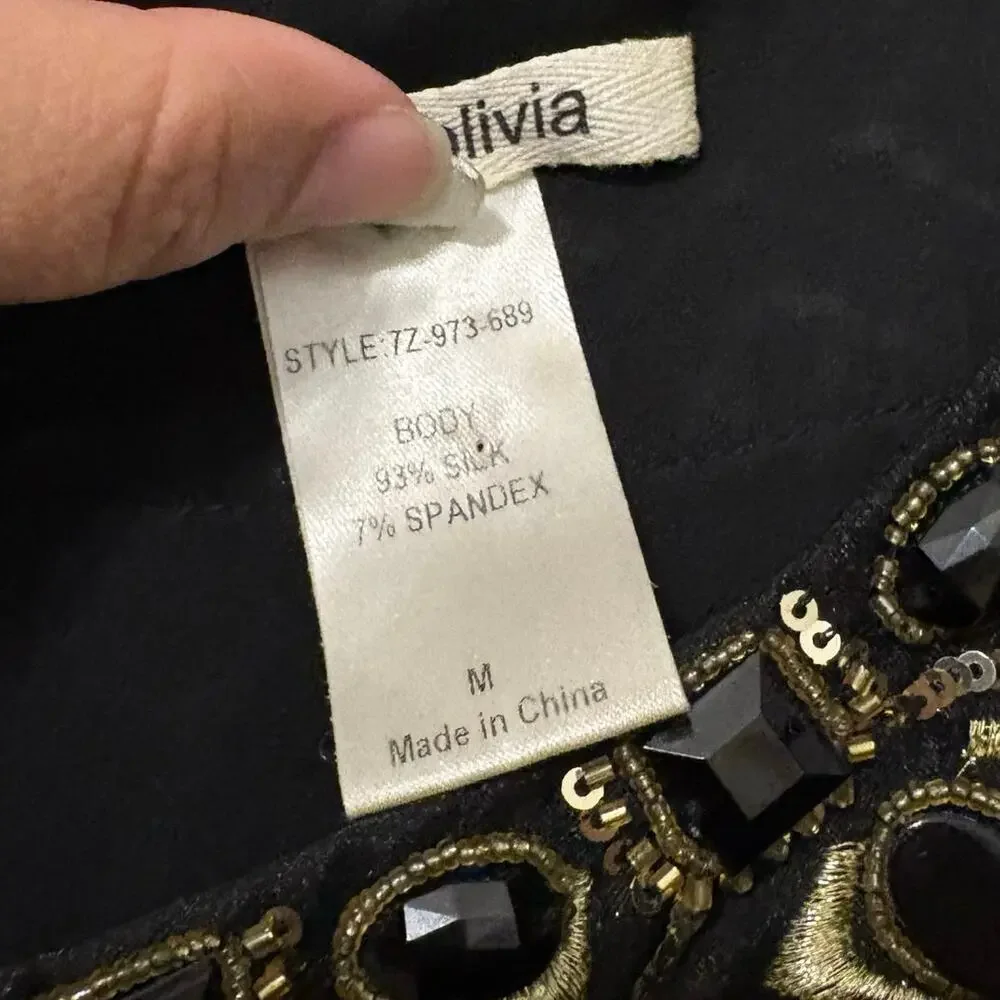 Alice + Olivia Black Gold Sequins Silk Mini Dress Size Medium